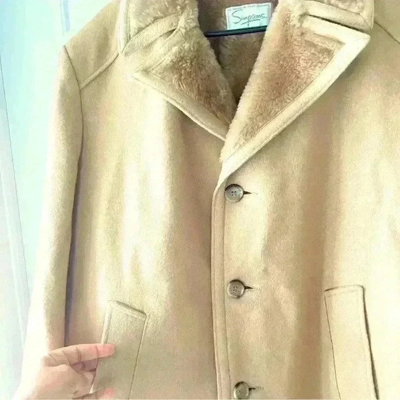 SIMPSONS VINTAGE TAN FLEECE MEN WINTER TRENCH  COAT SIZE 46 - Picture 4 of 11